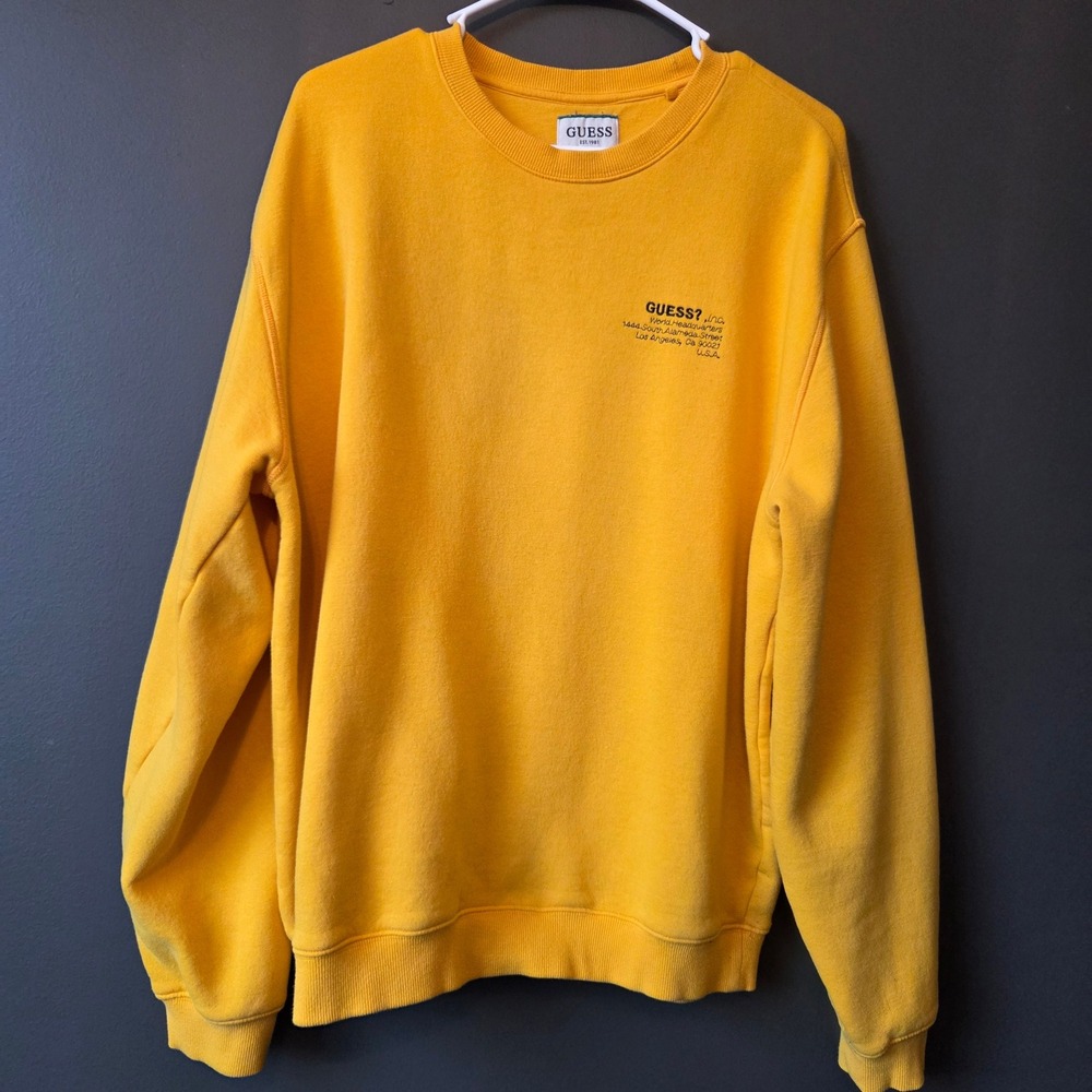 Guess Yellow Crewneck Sweatshirt World Headquarters Graphic Print Men's Size L - Picture 7 of 10